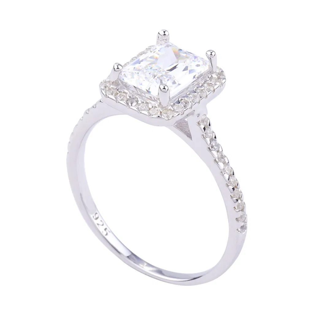 18kt Gold Silver Rectangle Cubic Zirconia or Moissanite Engagement Ring Promise Ring