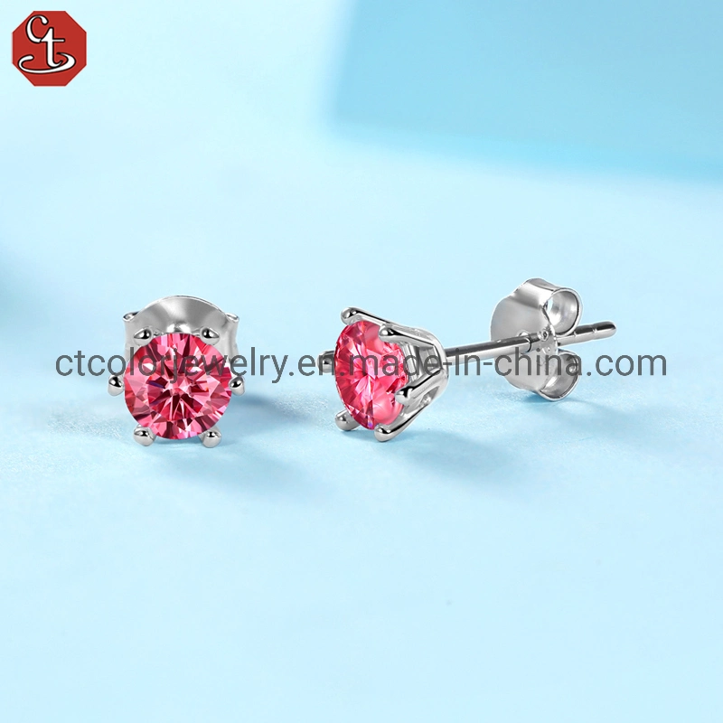 pink moissanite ear studs 925 silver jewelry earrings for girls