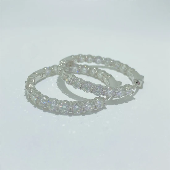 Серьги-кольца с муассанитом и бриллиантами, ювелирные изделия круглой огранки, серьги-кольца с муассанитом