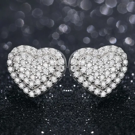 Новые серьги в форме сердца из стерлингового серебра 925 пробы с блестящим муассанитом мужские серьги Amazon Лидер продаж серьги-гвоздики