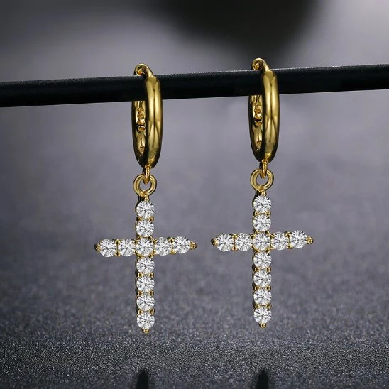 Женские и мужские модные серьги-кольца с крестом S925, серебро 14 карат, 18 карат, позолоченные, желтый, белый, муассанит, бриллиантовый драгоценный камень, серьги-капли